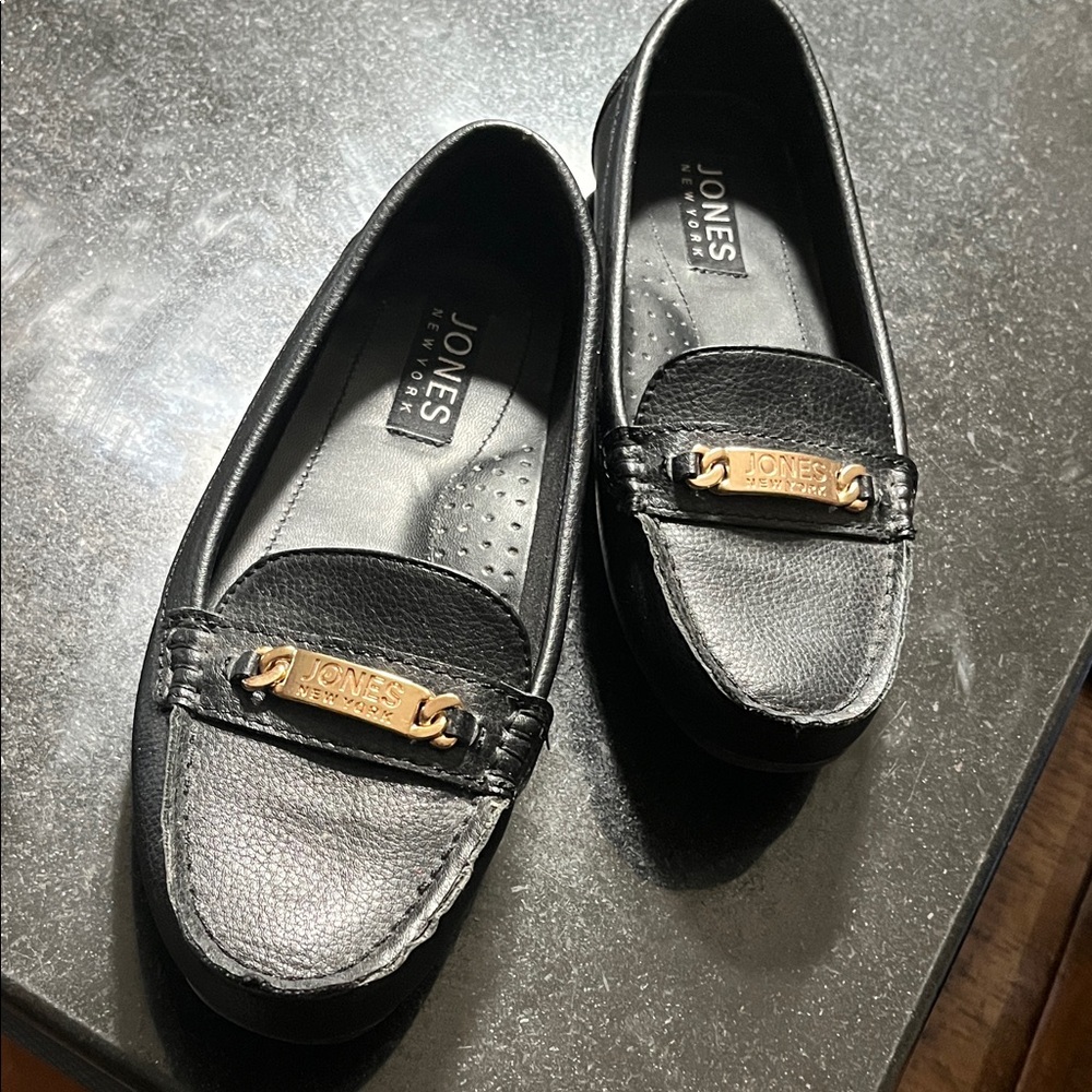 Jones New York Black Loafers with Gold Detail